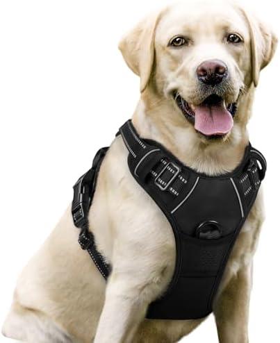 rabbitgoo Dog Harness No Pull with 2 Leash Clips, Adjustable Soft Padded, Reflective Oxford No Choke Pet Vest with Easy Control Handle for Large Dogs, Black, Size L