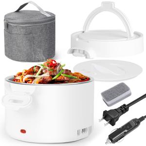 Electric Lunch Box for Adults, 33.8oz Portable Food Heater with Carry Bag | 12V/24V/110V Leakproof Lunch Warmer | Dishwasher-Safe for Office, Car, Travel | Gifts for Men Women (White) Electric Lunch Box for Adults, 33.8oz Portable Food Heater with Carry Bag | 12V/24V/110V Leakproof Lunch Warmer | Dishwasher-Safe for Office, Car, Travel | Gifts for Men Women (White)
