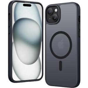 FNTCASE for iPhone 15 Plus Case: Matte Magnetic Phone Cases Compatible with Magsafe Slim Anti Yellowing Rugged Shockproof Protective Translucent Cell Phone Cover (C-Black)