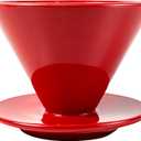 Pour Over Coffee Dripper, Single Cup Porcelain Pour Over Coffee Maker with One Hole V60 Dishwasher Safe Ceramic Filter Cone for Home, Office, Travel, Camping, with Flat Bottom (Red)