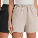 Women's Cotton French Terry Sleep Shorts Thick Breathable Non-See-Through with Pockets Elastic Waist Lounge Shorts (L)