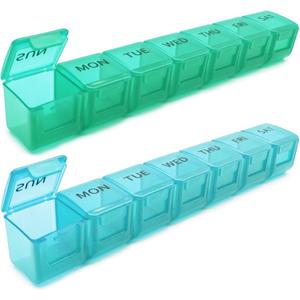 2 Pack Weekly Pill Organizer, Large 7 Day Pill Case, Daily Vitamin Case Medicine Box, AM/PM Pill Containers for Medicine Supplements Fish Oil (Blue & Green)