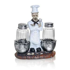 Decorative Salt and Pepper Shakers Set - Resin Skeleton Chef Figurine And Statues - Farmhouse Kitchen DéCor with Glass Spice Jars