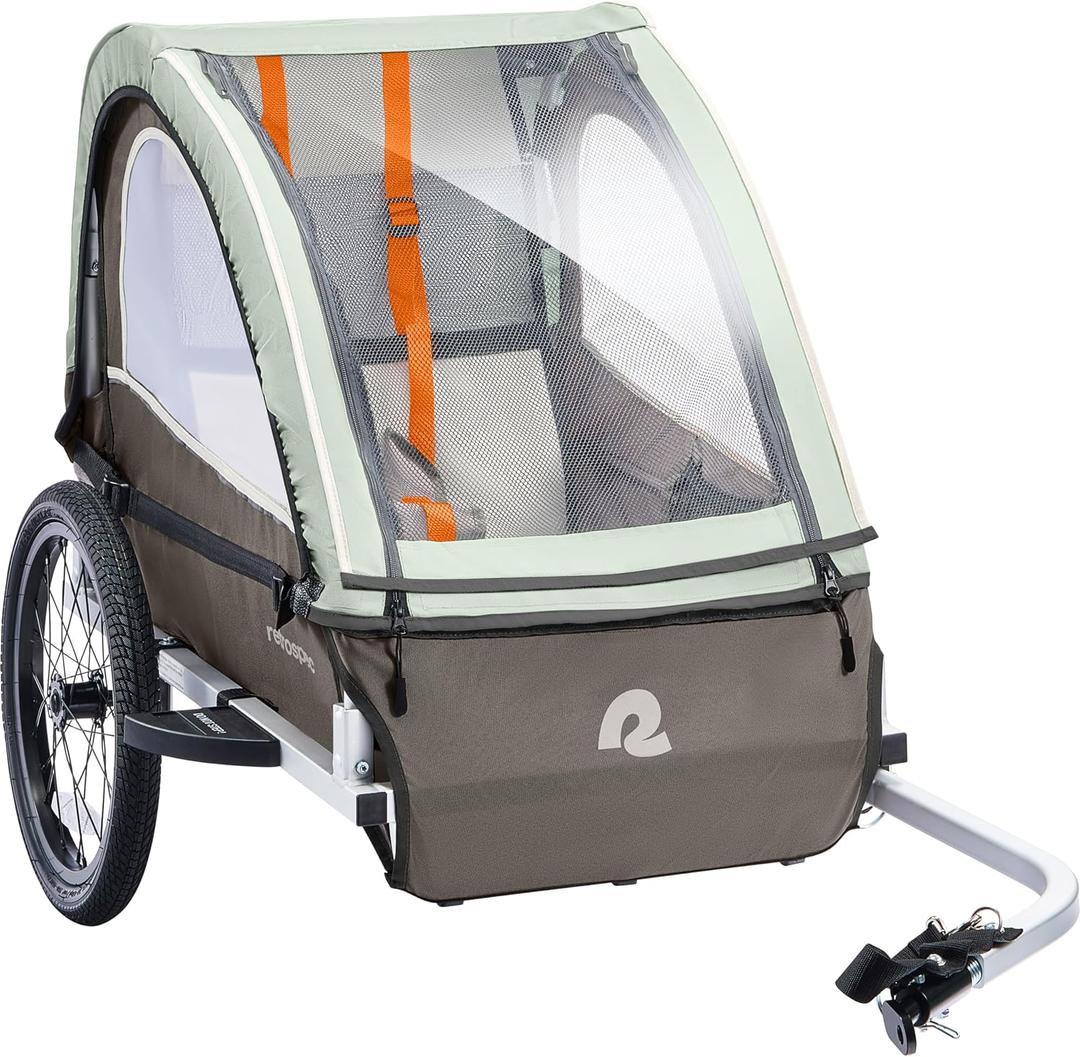 Retrospec Rover Plus Bike Trailer for Kids - Foldable Single/Double Passenger Design with 5-Point Safety Harness, Weather-Resistant Fabric & Safety Flag - 40-80 lbs, Mint Legacy 16", 1 Passenger