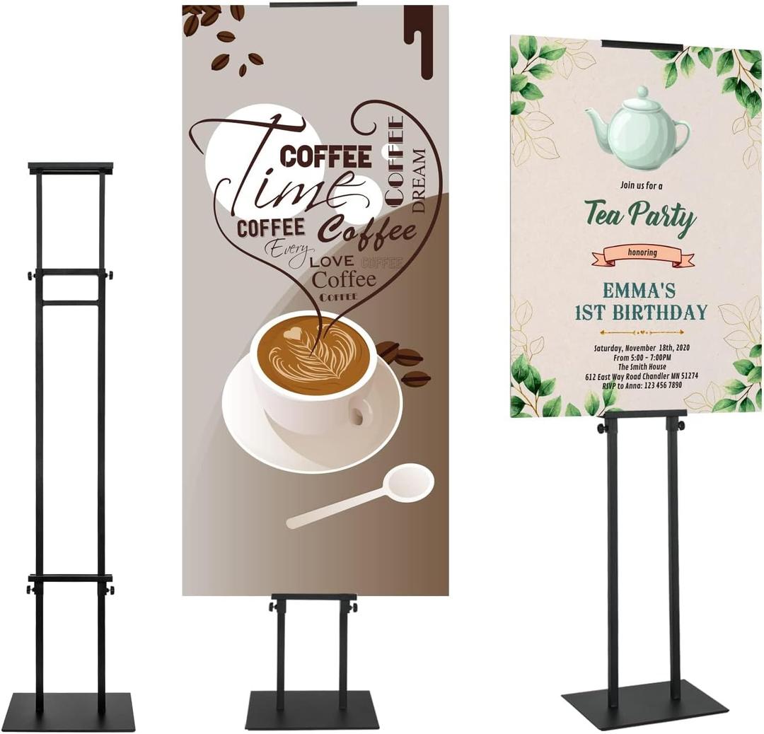 Black Pedestal Poster Sign Stand for Display, Adjustable Height Up to 80 Inches, Heavy Duty Banner Double Sided Sign Holder for Board & Foam