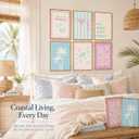 BSXQCHZD 6Pcs Pink Blue Beach Preppy Wall Art Coastal Granddaughter Aesthetic Picture Print Trendy Beach Poster Artwork for Bathroom Bedroom, Tropical Home Decoration 12x16 Inch Unframed