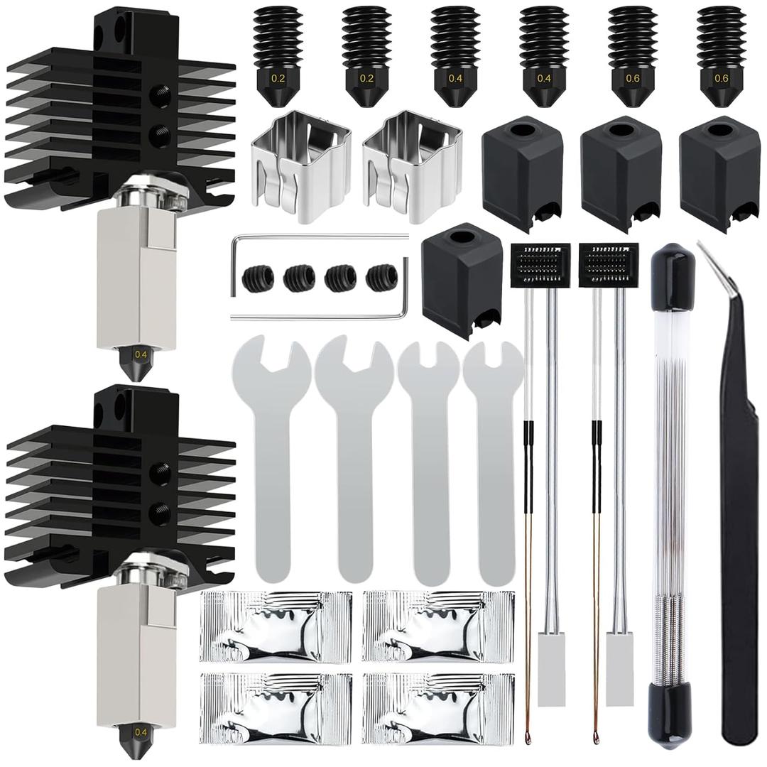2 Pack Hotend Kit for Bambu Lab P1P/P1S, 3D Printer Hot End Replacement with Hardened Steel Nozzle 0.2/0.4/0.6mm, High Speed & Temperature Extruder Heating Block Hot End for Bambu Lab P1P/P1S