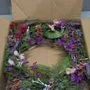 Briful 18’’ Artificial Lavender Wreath YearRound Faux Wildflowers Green Floral Wreaths for Farmhouse Front Door Mantle Bedroom Kitchen Decor