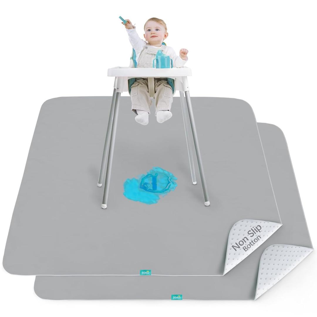 Splat Mat 2 Pack for Under High Chair & Arts & Crafts & Eating Mess, Waterproof 42''46'' Baby Playtime Anti-Slip High Chair Mat for Floor or Table, Reusable & Portable Splash Mat (Grey)