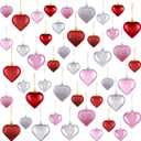 Duufin 45 Pieces Valentine's Day Heart Ornaments Heart Shaped Baubles Decorations Glitter Hanging Ornaments Decorations for Valentine, Christmas Tree (Red, Pink, Silver)