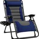 Backyard Expressions Deluxe XL Padded Recliner Zero Gravity Chair – Ergonomic Anti-Gravity Lounger with Folding Design, Side Tray, and Adjustable Headrest