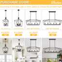 4-Light Farmhouse Lantern Chandelier, Height Adjustable Pendant Light Fixture Hanging Kitchen Lighting for Foyer Dining Room Over Table, E12 Bulb Base & Oil Rubbed Bronze