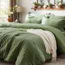 Zzlpp King Size Comforter Set 7 Pieces, Olive Green Seersucker Bed in a Bag with Sheets, All Season Bedding Sets with 1 Comforter, 2 Pillow Shams, 2 Pillowcases, 1 Flat Sheet, 1 Fitted Sheet