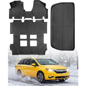 DiffCar® for Honda Odyssey Floor Mats 2011 2012 2013 2014 2015 2016 2017 (Fit 7/8 Seats), All Weather TPE Car Accessories for Odyssey Trunk Liner, Rubber Floor Mats Automotive Black Car Accessories