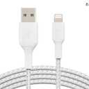 Belkin BoostCharge Braided Lightning Cable - 6.6ft/2M - MFi Certified Apple iPhone Charger USB to Lightning Cable 6ft - iPhone Cable - iPhone Charger Cable - Apple Charger - USB Phone Charger - White