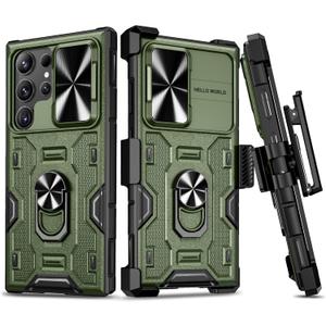 VEGO for Galaxy S24 Ultra Case with Kickstand, Slide Camera Lens Protector & Rugged Belt Clip Holster Full-Body Drop Tested Protective Cover for Samsung S24Ultra 6.8 Inch - Army Green