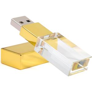 Laak 64GB Crystal Transparent Rectangle Genuine Blink Flash Drive USB 3.0 Wedding Gift Pendrive, Gold