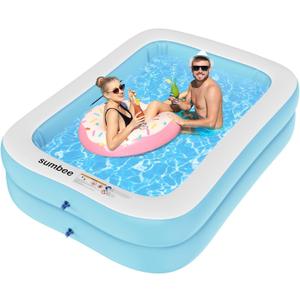 Sumbee Inflatable Swimming Kiddie Pool for Adults Kids Ages 4-8-12, Size 79" x 59" x 20" Rectangle Blow Up Family Pool for Children Backyard Outdoor Garden Summer Water Party Full-Sized Light Blue