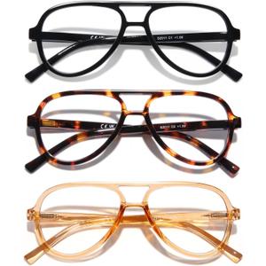DOOViC 3 Pack Retro Aviator Reading Glasses for Women Men Lightweight Blue Light Blocking Computer Readers (3 Colors-s1)