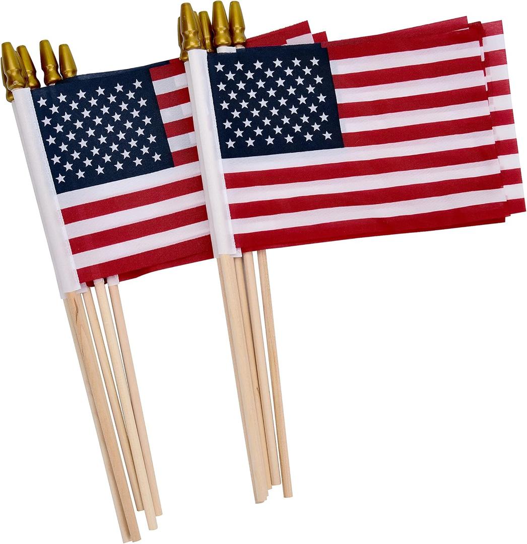 12 Pack Small American Flags on Stick Small US Flags/Mini American Flags for Outside 4x6 Inch American Hand Held Stick Flags with Kid-Safe Spear Top, Patriotic Veterans Day Decorations, 4th of July Decorations (46 Inch (Red))