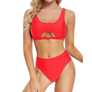 Holipick Two Piece Bikini Set for Women Underboob Bikini Sexy Push Up Swimsuit High Waisted Bathing Suit Cheeky Swimwear Red XL