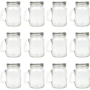 4 oz Mini Mason Jar Mugs with Handle, Small Glass Jars with Airtight Metal Lids, 12 Pack Empty Glass Mugs for Gift Party Wedding Candle and Favor