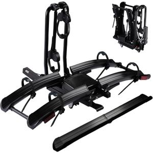 Foldable Electric Bike Rack Hitch Mount with Ramp for 2" Receiver, 2 Bike Rack for Car, Up to 4 Fat Tire, 136 lbs Capacity, with Locks, Tiltable, Wheels for Easy Transport