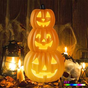 Lanpn 3 Stacked Halloween Pumpkin Lanterns Light Decor, 7 Color Cycle LED Light Jack O Lantern Classic Plastic Vintage Pumpkin for Indoor Outdoor Festival Party Decoration (Black, 16.9"x9") Lanpn 3 Stacked Halloween Pumpkin Lanterns Light Decor, 7 Color Cycle LED Light Jack O Lantern Classic Plastic Vintage Pumpkin for Indoor Outdoor Festival Party Decoration (Black, 16.9"x9")