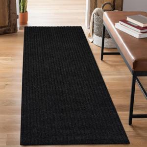 2' x 8' Runner Rugs with Rubber Backing, Outdoor Indoor Utility Non Slip Carpet Rug Runner for Hallway, Custom Size Area Rugs Mat for Entryway Balcony Patio Kitchen Garage Stair Laundry (Stripe Black)