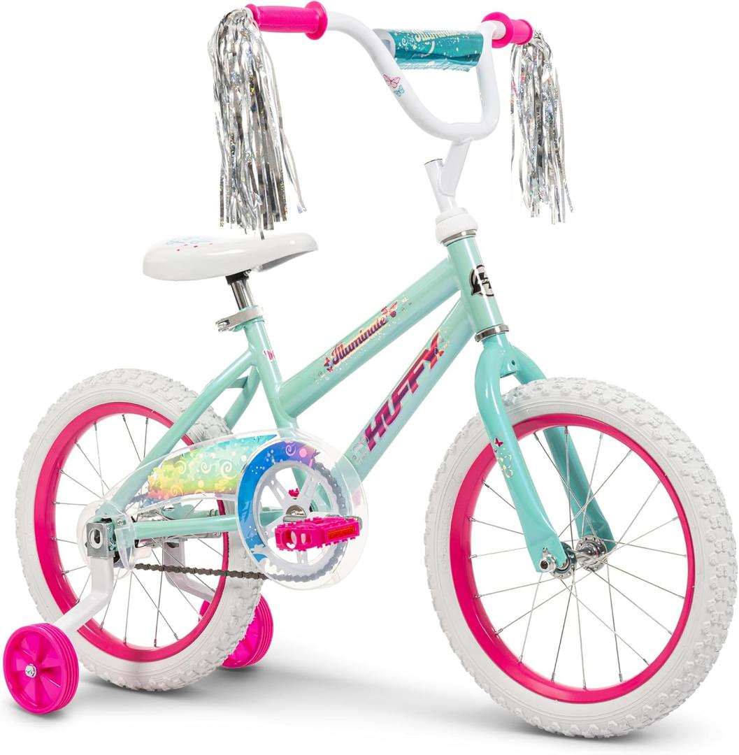 Huffy Illuminate Bike for Girls, 12/16/20 Inch Size Options, Ages 3+ Years Old, Removable Training Wheels (12" and 16" Only), Multiple Color Options, Easy Assembly, Streamers, Adjustable Seat, Durable