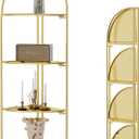 Crofy Foldable 4 Tier Corner Shelf, Metal Corner Plant Stand with Gold Frame and Gold Shelves, Corner Display Rack Multipurpose Shelving Unit for Living Room, Bedroom, Bathroom Gold Frame & Gold Shelf, 4 Tier