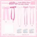 40Pcs Pink Bow Wall Decor, DIY Bow Photo Backdrop, Ribbon Bows Garland, Pink Bows Party Decor for Women Girls Birthday, Baby Shower, Bachelorette Wedding Party, Room Bedroom Decor