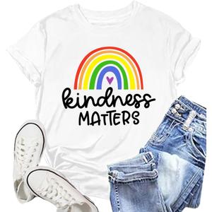 Be Kind Shirt for Women Kindness Matters T-Shirt Rainbow Heart Tee Tops (X-Large)
