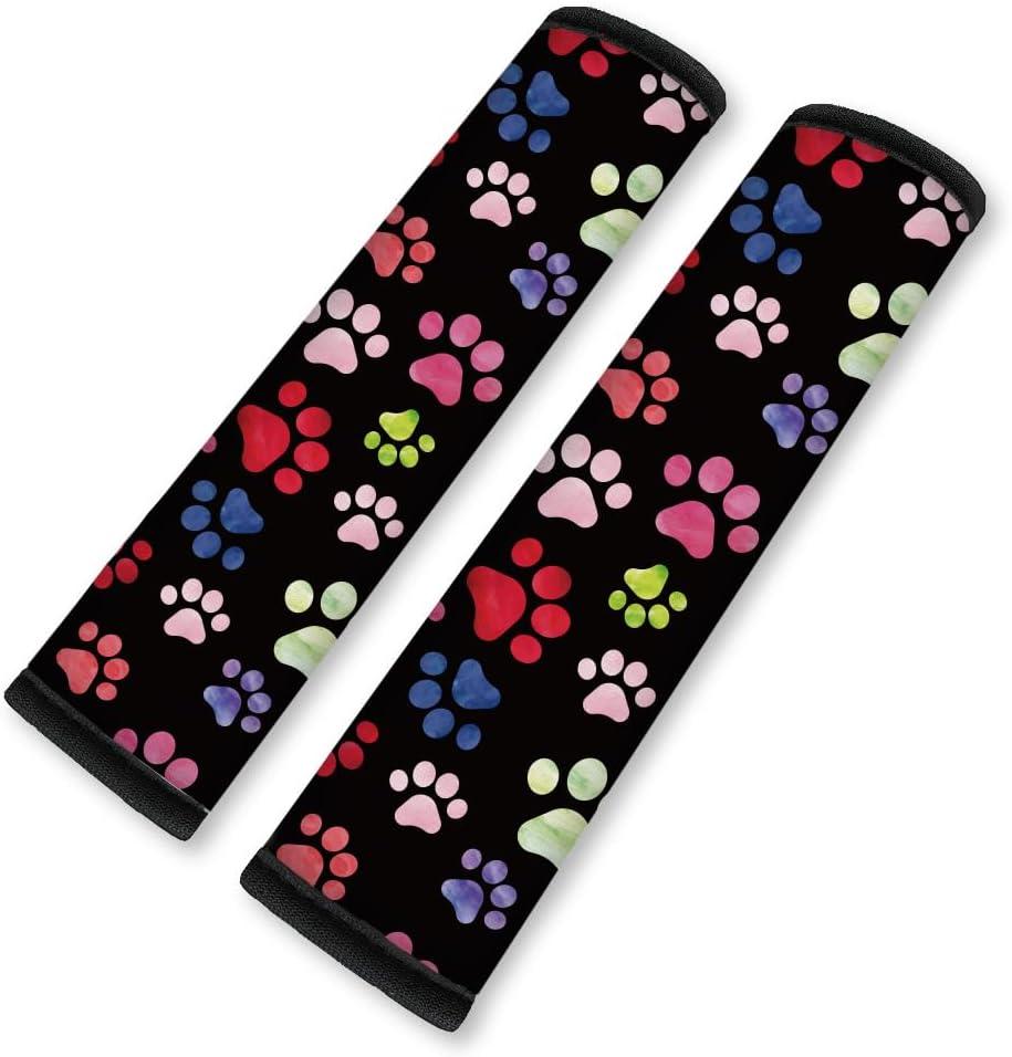 2Pcs Soft Auto Seat Belt Cover Pad Cute Dog Paw Print Colorful Car Seatbelt Shoulder Cushion for Comfortable Driving, Compatible with All Cars' Seatbelt and Backpack Straps