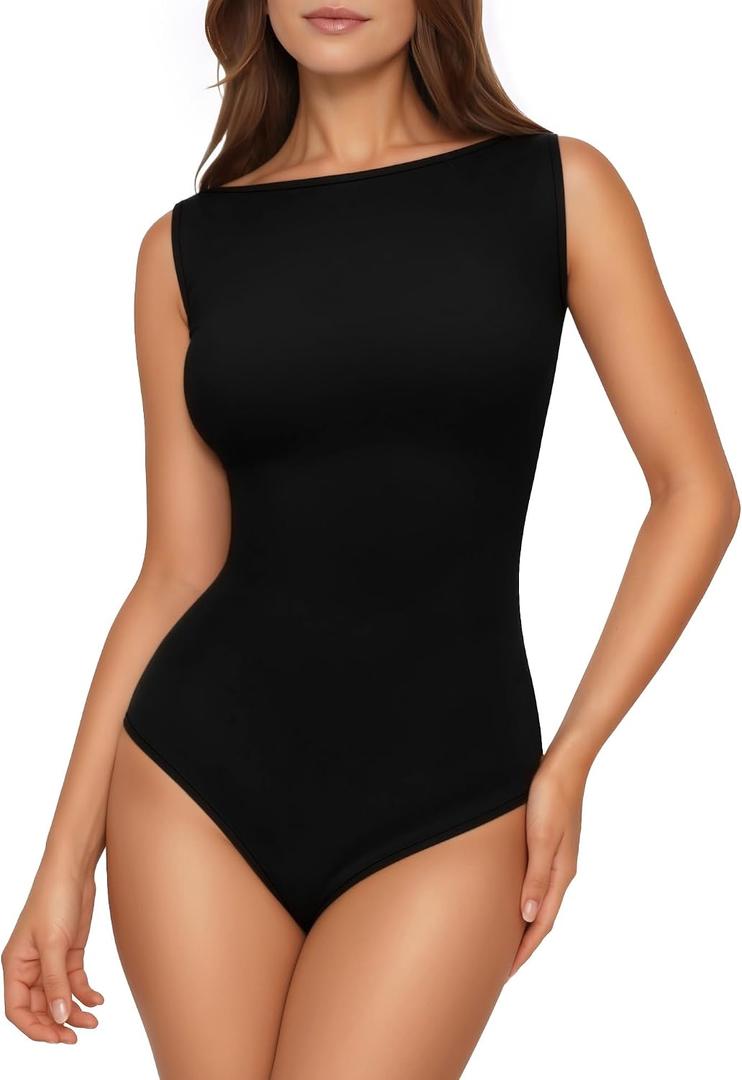 Womens Boat Neck Thong Bodysuit Sleeveless Tank Top Body Suits Going Out Summer Tops Fashion Outfits 2026, Medium