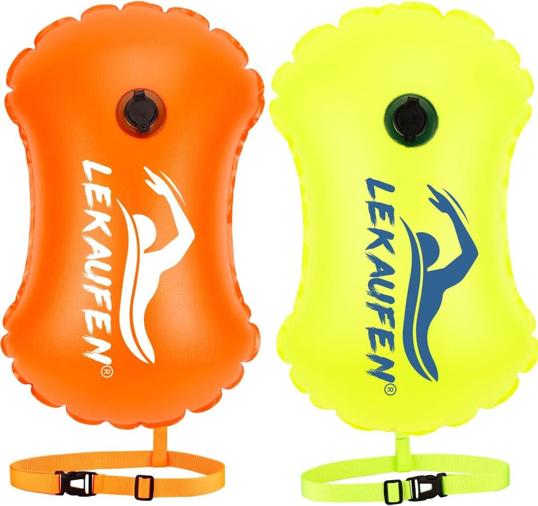 Swim Buoy for Open Water 2 Pack, 20L Swim Safety Float Waterproof Dry Bag for Swimmers Triathletes Kayakers Snorkelers, Swimming Pull Buoy for Safer Swim Training (Yellow & Orange)