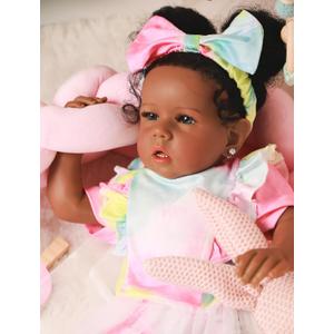 Rebornova Reborn Baby Dolls Black Girl, African American 20 Inch Realistic Newborn Baby Dolls with Lifelike Soft Body Silicone Limbs Birthday Gift Set for Ages 3+