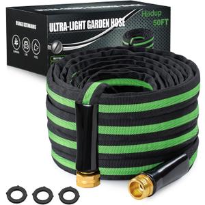50FT Lightweight Super Flexible Garden Hose - Kink-Free, Non-Expanding, Easy Storage for Yard Lawn Outdoor Use (Black-Green)