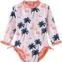 UMELOK Baby Girl Swimsuit Infant Rashguard Swimwear One Piece UPF 50+ Sun Protection Rash Guard Bathing Suit (6 Years, Ruffle Orange, Coconut Trees)