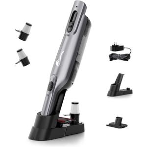Cordless Handheld Vacuum, Lightweight Portable Hand Vacuum Cleaner with LED Light,Rechargeable Hand Held Vacuum with Charging Dock, Powerful Suction for Office, Home,Car,Silver