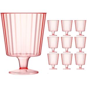 Reallnaive 10 Pcs Plastic Ribbed Goblet 5 oz Wine Glasses with Stem, Reusable Retro Cups for Wine Bar Juice Baby Shower Wedding Reception Grand Event Party (Pink)