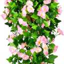 Artificial Fake Hanging Flowers Plants Basket for Spring Outdoor Outside Decoration, UV Resistant Faux Plastic Fabric Flower Morning Glory Wisteria Petunia for Garden Porch Patio Balcony Yard Decor