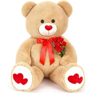 Tezituor Giant Teddy Bear Stuffed Animals Express Your Love Brown with Heart 4ft