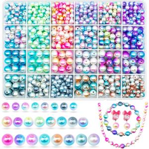 1150 pcs Gradient Mermaid Imitation Pearl Beads for Craft, Faux ABS Smooth Filler Rainbow Beads Assorted Sizes 6mm 8mm 10mm Pearl Beads for DIY Jewelry Earrings Necklaces Bracelets Making