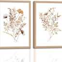 2Pcs Framed Watercolor Botanical Wall Art Vintage Floral Art Prints Wildflowers Art Modern Boho Canvas Wall Art Painting Farmhouse Wall Picture Decor for Living Room Bedroom Decor 16x24 Inch