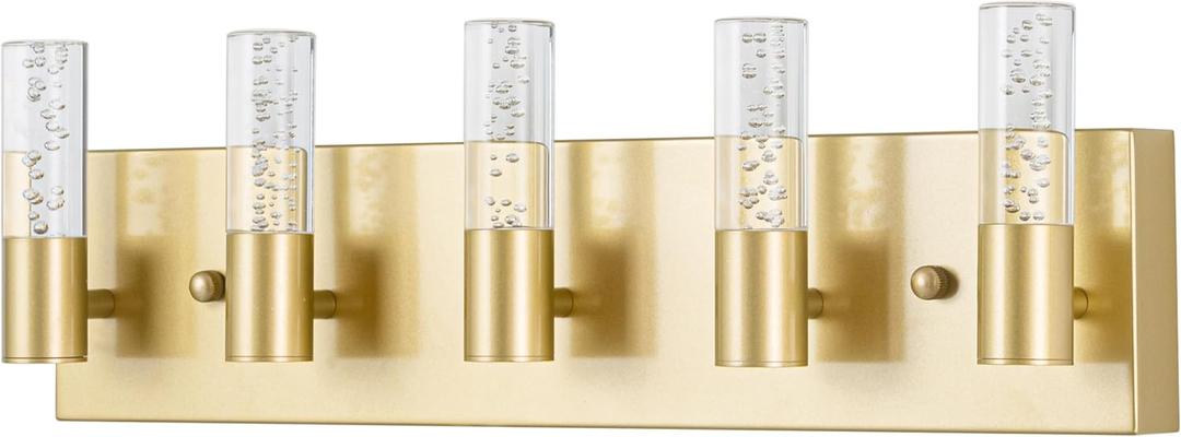 Bathroom Vanity Light Fixtures Over Mirror, Brushed Golden Finish Coating, 5 Light Wall Sconces for Bathroom