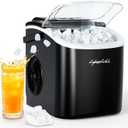 CyberChill Countertop Ice Maker, Portable Ice Machine with Handle, 6 Mins Fast Ice, 26 lbs/Day, Self-Cleaning with Ice Basket & Scoop, for Home, Kitchen, RV, Camping