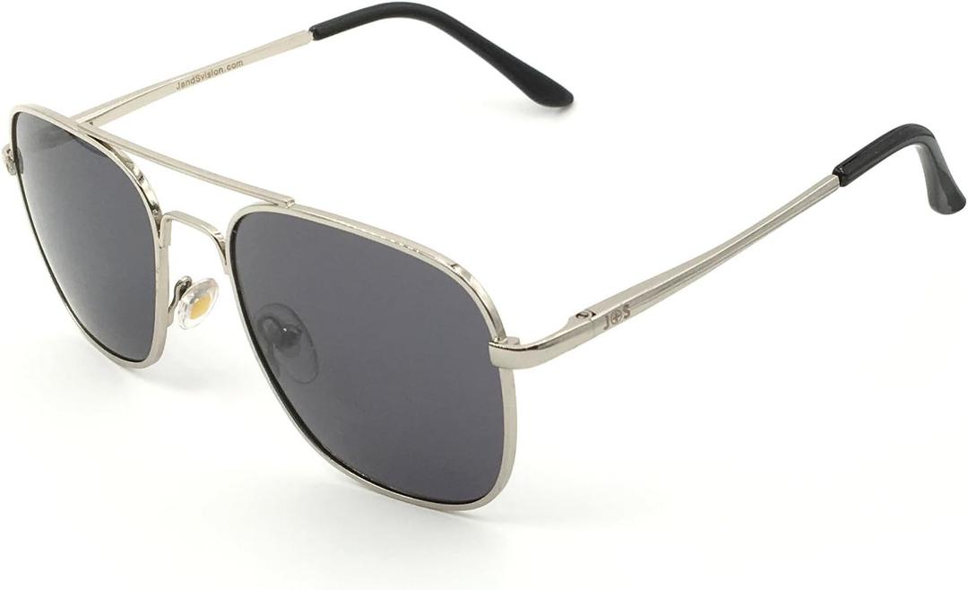 J+S Premium Military Style Classic Aviator Sunglasses, Polarized, 100% UV protection for Men Women (Square Frame - Silver Frame/Gray Square Lens)