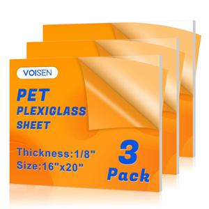 VOISEN 3 Pack Plexiglass Sheets 1/ 8 Inch Thick, 16"X20" Plexi Glass Panel, Plastic Sheet for Crafts, Signs, Display Cases, Sneeze Guard, Cut with Engraver, Power Saw or Hand Tools