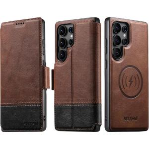 SINIANL for Samsung Galaxy S23 Ultra Leather Wallet Case Compatible with MagSafe Wireless Charging, Detachable Leather Cover with Card Slots Holder, Kickstand, Magnetic for Galaxy S23 Ultra Brown